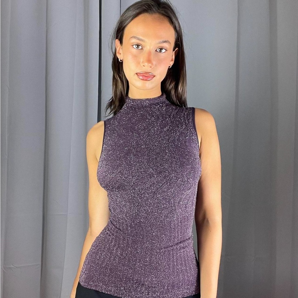 Vintage purple sparkly turtleneck top
